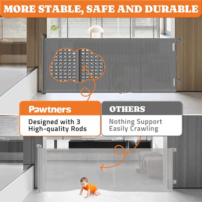 Upgrade 71" Retractable Baby Gates with Reinforced Strips, 41" Tall Retractable Gate Indoor for Baby and Pet, Outdoor Dog Gates for Stairs, Doorways, Hallways-Grey