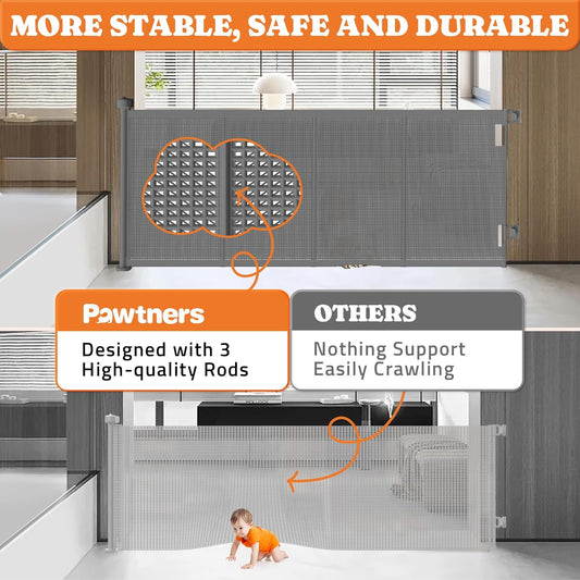 Upgrade 71" Retractable Baby Gates with Reinforced Strips, 41" Tall Retractable Gate Indoor for Baby and Pet, Outdoor Dog Gates for Stairs, Doorways, Hallways-Grey