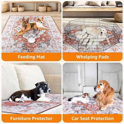 LOOBANI Reusable Pee Pads for Dogs, 1 Pack Super Absorbent Washable Puppy Pee Pads, Waterproof Non-Slip Whelping Pad for Floor Playpen Crate Couch-65 x48 (Red-Orange)