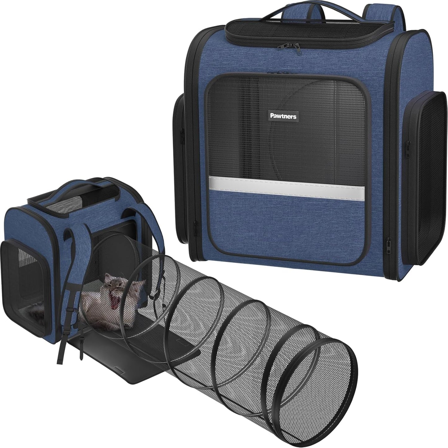 Pawtners Cat Carrier Backpacks Expandable Pet Backpack with Breathable Mesh, Pet Carrier Backpack for Cats Small Dogs Puppies Up to 18 Lbs, Dog Carrier Backpack for Travel Hiking Camping Outdoor Blue - Pawvie