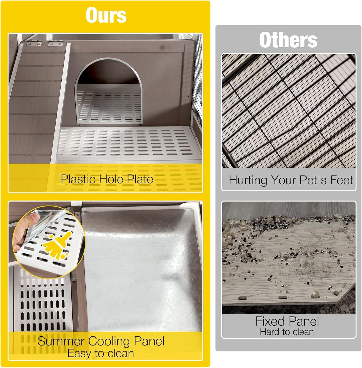 Aivituvin Wooden Guinea Pig Cages Indoor with Removable Stand, Anti Chewing Rabbit Hutch with Ramp and Wire Mesh, 2 Story Small Animals House Habitat with Pull Out Tray (Brown)