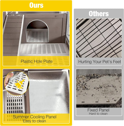 Aivituvin Wooden Guinea Pig Cages Indoor with Removable Stand, Anti Chewing Rabbit Hutch with Ramp and Wire Mesh, 2 Story Small Animals House Habitat with Pull Out Tray (Brown)