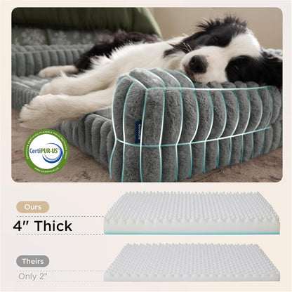Bedsure Orthopedic Dog Beds for Extra Large Dogs, Waterproof Memory Foam XL Pet Bed with Sides, Non-Slip and Egg-Crate Foam Big Dog Couch Sofa with Washable Removable Corduroy Cover, Grey