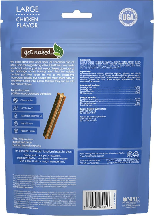 Get Naked Calming Dental Sticks for Dogs â Grain-Free Chicken Flavor, Anxiety Relief with Chamomile, Passion Flower, No CBD, Tartar Control, Gluten-Free â Large Sticks 6.6 oz Bag
