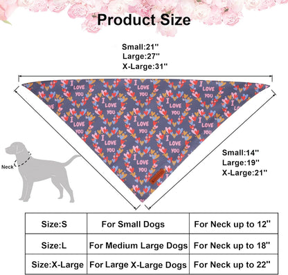 ADOGGYGO Valentine Dog Bandanas, Heart Love Floral Pet Scarf, Multi Size Offered, Pink Blue Pet Valentine Bandana for Large and Extra Large Dogs (X-Large)