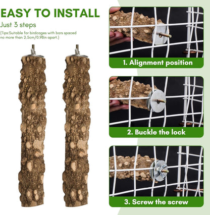 8pcs Brid Perch Bird Cage Accessories 2 Natural Grape Stick Paw Grinding Fork 6 Parrot Stand Bird Toys for Parakeets, Cockatiels, Conure, Budgies