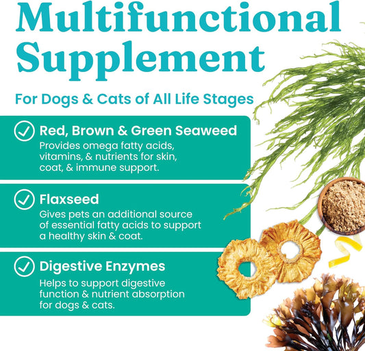 Solid Gold Cat & Dog Multivitamin Powder - Kelp Powder, Omega 3 & Vitamins for Dental, Digestive, Immune, Skin & Coat Health - Multi Vitamin for Dogs & Cats - Cat & Dog Food Additive Supplement - 5oz