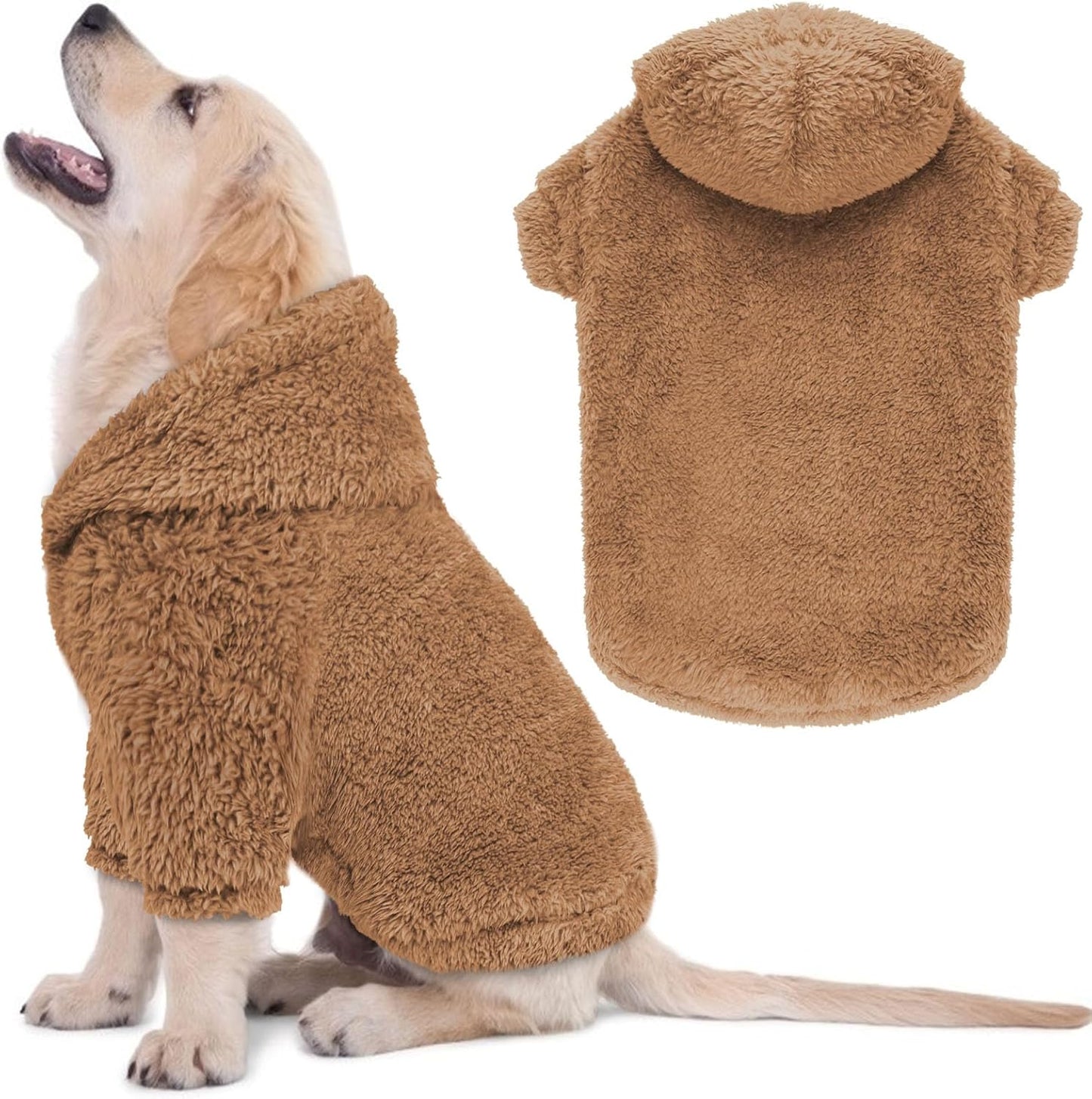 Fuzzy Dog Hoodie Dog Sweaters for Small Dogs Soft Double-Sided Plush Fleece Pet Sweater Pet Clothes Coats Hoodie Sherpa Hooded Sweatshirt(Coffee-XS)