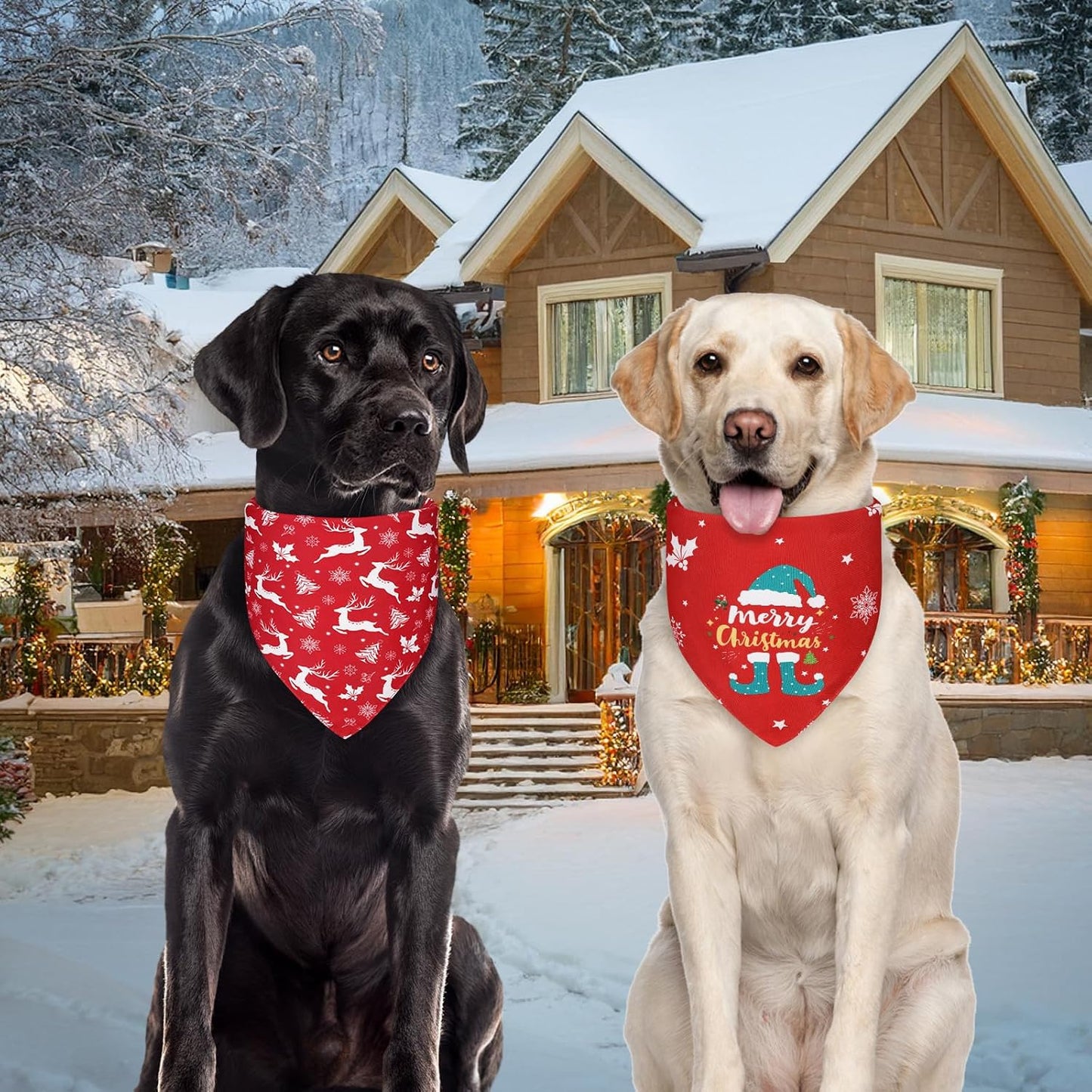 Christmas Dog Bandanas XLarge 3PCS, 6 Pattern Holiday Scarf for Boy and Girl, Triangle Reversible Bibs Breed for Puppy Pets