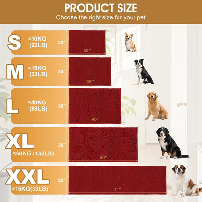 Dog Door Mats for Muddy Paws, Chenille Absorbent Door Mats, Non Slip Heavy Mud Mat for Dogs, Soft Indoor Door Mat for Entryway, Mud Paws, Inside Floor,36" X 24", Red