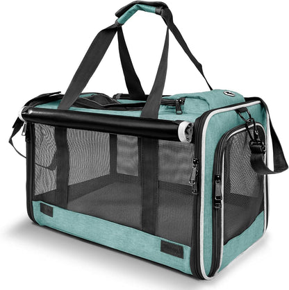 Small Dog Carrier for Puppy Yorkshire Softshell Car Transport Chihuahua Carry Cage 18-inch Collapsible Doggie Vet Visit Crate Easy Load Roomy Pet Carrier Bag Kennel Dog Essentials Teal - Pawvie