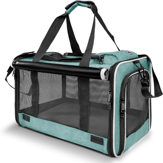 Small Dog Carrier for Puppy Yorkshire Softshell Car Transport Chihuahua Carry Cage 18-inch Collapsible Doggie Vet Visit Crate Easy Load Roomy Pet Carrier Bag Kennel Dog Essentials Teal - Pawvie