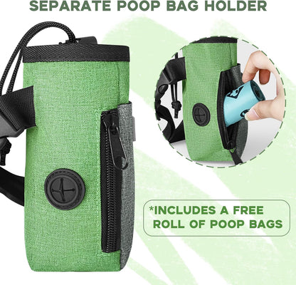 Dog Treat Pouch Training Behavior Aid, Dog Treat Training Bag for Dog Walks Outdoor Activities Travel, Built-in Poop Bag Dispenser 3 Ways to Wear