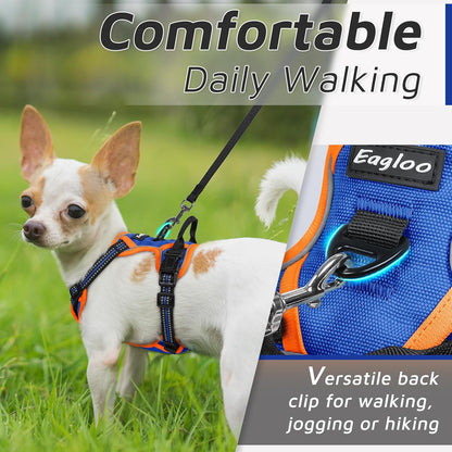 Eagloo Small Dog Harness No Pull, Service Vest with Reflective Strips and Control Handle, Adjustable and Comfortable for Walking, No Choke Pet Harness with 2 Metal Rings, Blue & Orange, XS