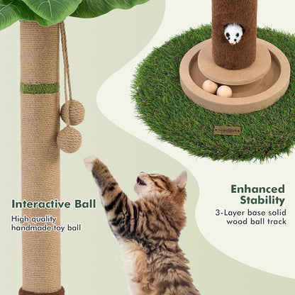 Cat Scratching Post 35'' Tall Cat Scratcher Tree Tower Scratching Posts for Indoor Cats with Cat Toy Mouse Hole and Interactive Wooden Ball for Kittens Adults Cats