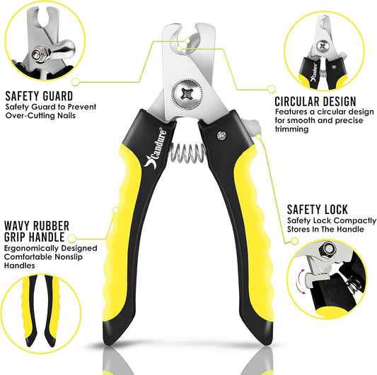 Candure Dog Nail Clippers for Pet Grooming - Professional Cat Nail Trimmers Suitable for Small to Medium Breeds with a Safety Guard & Nail File