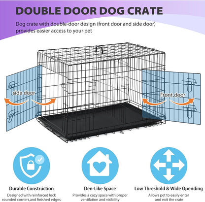 BestPet | Dog Crate | 48" | Black | Foldable Metal Kennel with Double Doors, Secure Slide-Bolt Latches, Leakproof Tray | Portable Dog Cage for Large Breeds | for Travel, Indoor & Outdoor Use