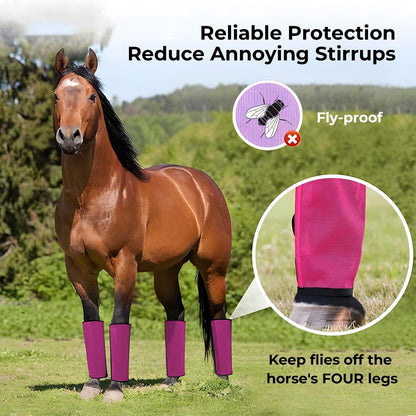 Mesh Horse Fly Boots Set of 4，Adjustable and Universal Loose Fitting & Non-Slip Horse Fly Leggings for Horses,Reduce Stressful Stomping (Pink)