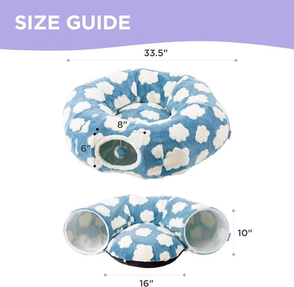 Lesure Cat Tunnel Bed for Indoor Cats - Cute Cat Donut Tunnel Toys for Small Large Cats with Washable Circle Cushion, Round Pet Peekaboo Cave Toy for Kitten/Puppy/Rabbit, Standard Blue