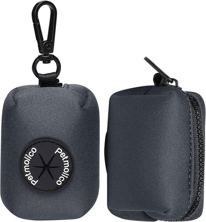 Petmolico Dog Poop Bag Holder Leash Attachment, Dog Waste Bag Dispenser Zippered Pouch, Fits Any Dog Leash, Includes Free Roll of Dog Bags, Poop Bag Dispenser - 2 Pack, Deep Gray