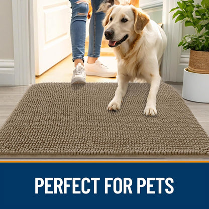 OLANLY Dog Door Mat for Muddy Paws 24x16, Absorbs Moisture and Dirt, Absorbent Non-Slip Washable Doormat, Quick Dry Chenille Mud Mat for Dogs, Entry Indoor Entryway Carpet for Inside Floor, Tan