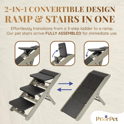 Dog Steps for Bed & Couch 2-in-1 Dog Stairs/Ramp - Height Adjustable Dog Ramp for Couch 7” - 20” - Pet Stairs, Dog Stairs for Small Dogs - Easy to Move Pet Steps with Landing Platform, Gray - Pawvie
