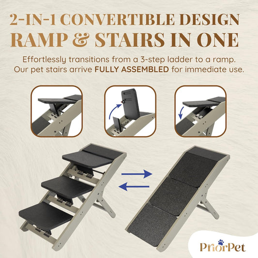 Dog Steps for Bed & Couch 2-in-1 Dog Stairs/Ramp - Height Adjustable Dog Ramp for Couch 7” - 20” - Pet Stairs, Dog Stairs for Small Dogs - Easy to Move Pet Steps with Landing Platform, Gray - Pawvie