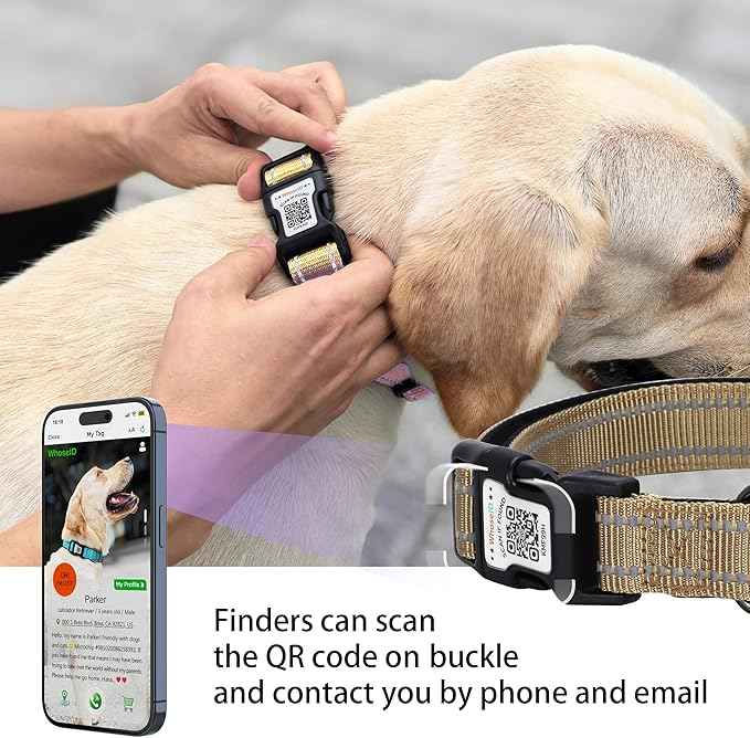 Dog Collar with QR Code, Reflective Dog Collar, Soft Neoprene Padded & Safety Locking Buckle Adjustable Pet Collar (Brown, S-with Airtag Holder)