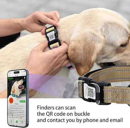 Dog Collar with QR Code, Reflective Dog Collar, Soft Neoprene Padded & Safety Locking Buckle Adjustable Pet Collar (Brown, S-with Airtag Holder)