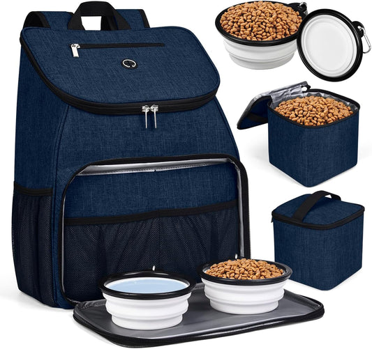 BAGLHER丨Dog Travel Bag, Airline Approved Pet Supplies Backpack, Dog Travel Backpack with 2 Silicone Collapsible Bowls and 2 Food Baskets - Pawvie