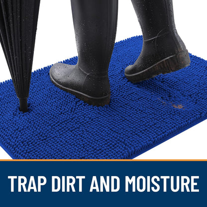 OLANLY Dog Door Mat for Muddy Paws 59x32, Absorbs Moisture and Dirt, Absorbent Non-Slip Washable Doormat, Quick Dry Chenille Mud Mat for Dogs, Entry Indoor Entryway Carpet for Inside Floor, Royal Blue