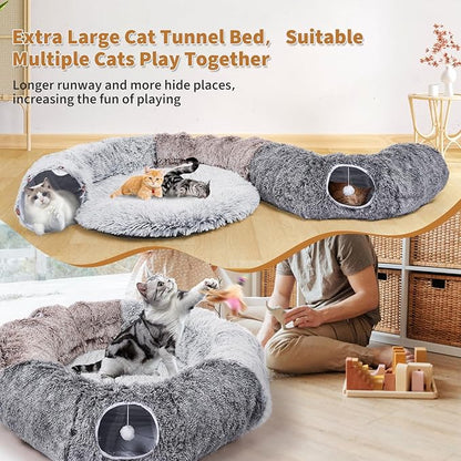Odoland Large Cats Tunnels for Indoor Cats Fluffy Warm Cat Bed and Detachable Cave Tunnels with 20 Pet Toys, Donut Tunnel and Variety Kitten Toy Set for Chewing Playing