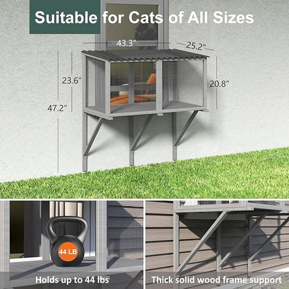 Cat Catio, Cat Window Perch for Large Indoor Cats - for Sunbathing, Napping & Overlooking, Wooden Window Hammock for Safely Enjoying The Outdoor Sights Scents and Sounds