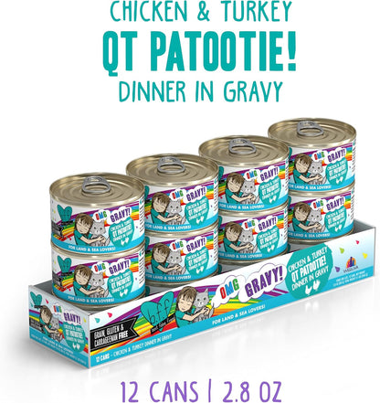 Weruva B.F.F. OMG - Best Feline Friend Oh My Gravy! Grain-Free Wet Cat Food Cans, QT Patootie! Chicken & Turkey, 2.8 oz Can (Pack of 12)