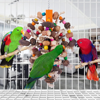 Deloky Large Parrot Bird Chewing Toys, Natural Nuts Corn Parrot Tearing Toy, Wooden Bird Cage Toy for African Grey, Macaws Cokatoos, Amazon Parrots and Other Large Birds