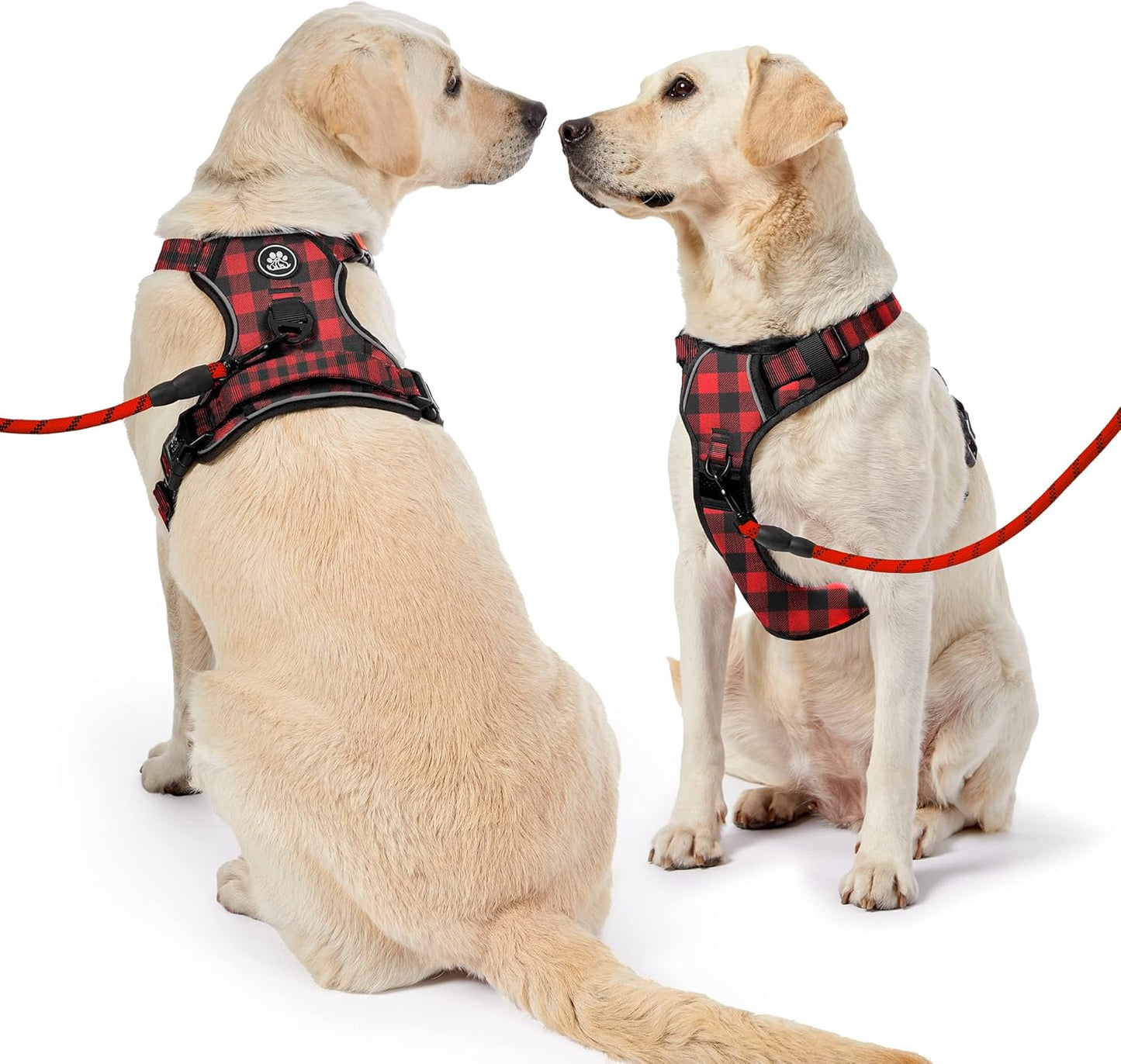 NESTROAD No Pull Dog Harness with Leash, Reflective No Choke Pet Vest Harness,Adjustable Soft Padded Dog Harness with Easy Control Handle for Medium Dogs(Checkered Red,Medium)