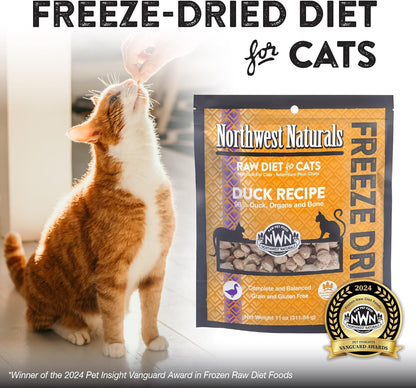 Northwest Naturals Freeze-Dried Duck Cat & Kitten Food, Grain-Free, Bite-Sized Nibbles. Healthy, Limited, Human-Grade Ingredients, Complete & Balanced, All-Natural, High-Protein Diet, USA Made, 11 oz