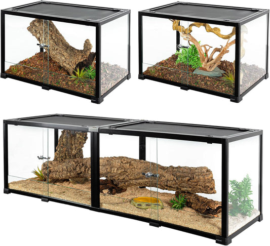 REPTIZOO 84 Gallon Large Reptile Terrarium Extra-Long 60" x 18" x 18" Spliceable Glass Reptile Tank, Double Top Cover Enclosure Habitats - Pawvie