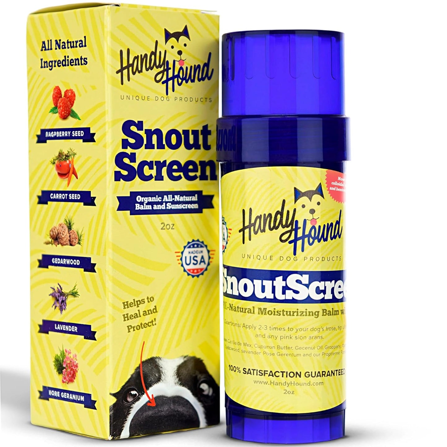Handy Hound SnoutScreen Dog Nose Balm and Paw Balm, Moisturizing Formula for Dry or Cracked Noses, Vet Recommended, Made in USA, Protects Against UVB and UVC Rays, 2 oz