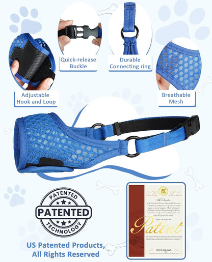LUCKYPAW Dog Muzzle, Soft Muzzles for Large Medium Small Dogs to Prevent Biting Chewing with Ring and Adjustable Strap for Vet Visit Training (Blue, S)