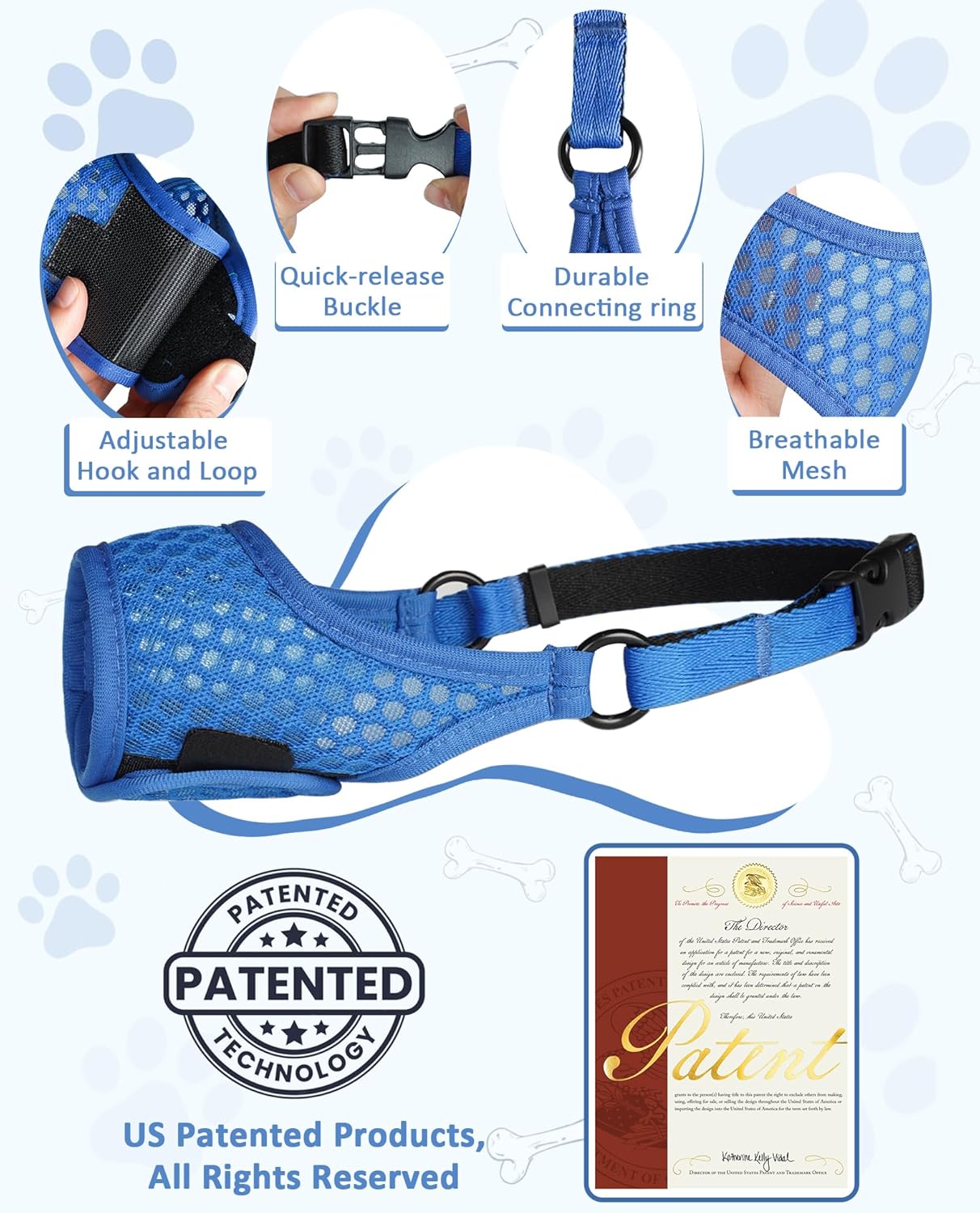 LUCKYPAW Soft Muzzle for Medium Large Sized Dogs Beagle Labrador German Shepherds, Dog Muzzle to Prevent Biting Chewing, Adjustable Breathable Mouth Guard for Grooming Walking Training(Blue, XL)