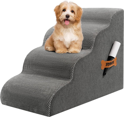 Romrol Dog Stairs Ramp for High Beds Couches, 33D High Density Foam Pet Steps with Durable Non-Slip Waterproof Fabric Cover, Dog Stairs for Small Dogs or Cats or Pets, 4-Step,Grey - Pawvie