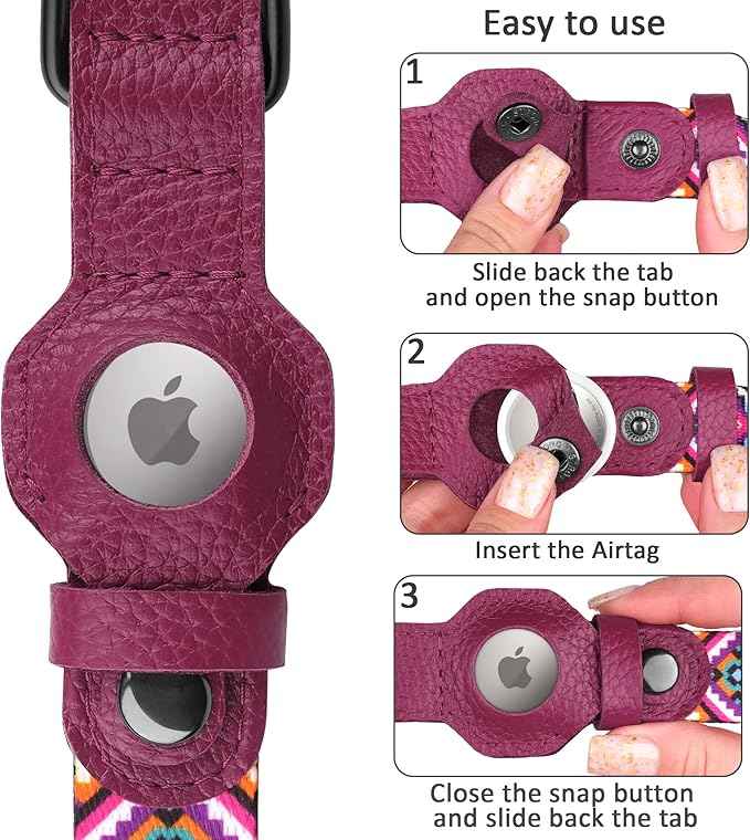 AirTag Dog Collar with Metal Buckle - Printed Nylon Soft Leather Dog Collar with Apple AirTag Holder - Secure Tracking GPS Pet Collars for Girl Boy Small Large Dogs (L, 17"-21" Neck Fit, Aztec)