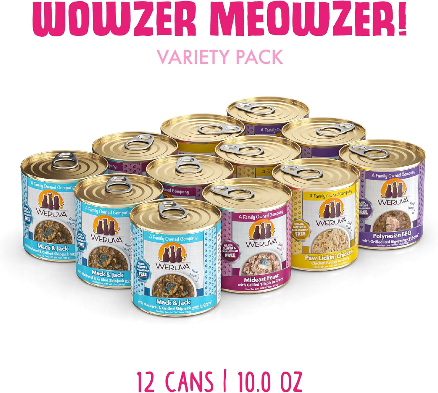 Weruva Classic Cat Food, Wowzer Meowzer Variety Pack, 10oz Cans (Pack of 12)
