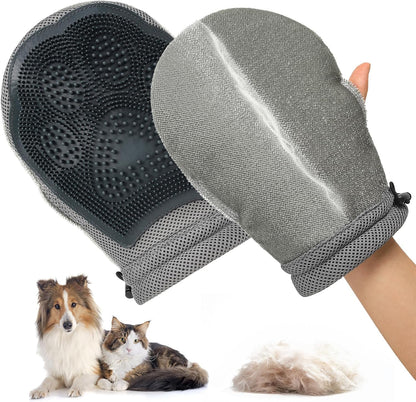 HEYWEAN Double Sided Pet Hair Removal Gloves Brush Reusable Dog Cat Electrostatic Hair Remover with Silicone Brush for Bathing Grooming Glove Tool 1 Pcs (PetHair-R1)