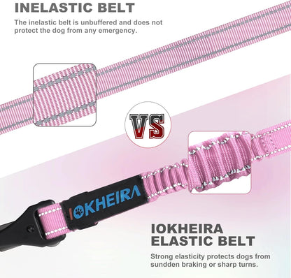 IOKHEIRA Dog Seatbelt - Adjustable Reflective Bungee Harness with Aluminum Swivel Carabiner