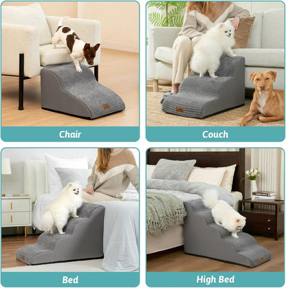 Dog Stairs for High Bed 22.6" H, Small Dog Step for Puppy, Older or Cat, Curved Ramp for Car, Ladder with High Density Foam, Lightweight, Durable, 15.7x33x22.6 inch, 5 Step, Light Grey - Pawvie
