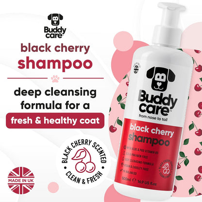 Black Cherry Dog Shampoo by Buddycare | Dry Skin & Itchy Skin Relief for Smelly Dogs | Deep Cleansing for Dogs Puppy Sensitive Skin | Dog Shampoo & Conditioner | with Aloe & Vitamin B5 (16.90oz)