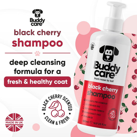 Black Cherry Dog Shampoo by Buddycare | Deep Cleansing Shampoo for Dogs | Black Cherry Scented | with Aloe Vera and Pro Vitamin B5 (50.72oz)
