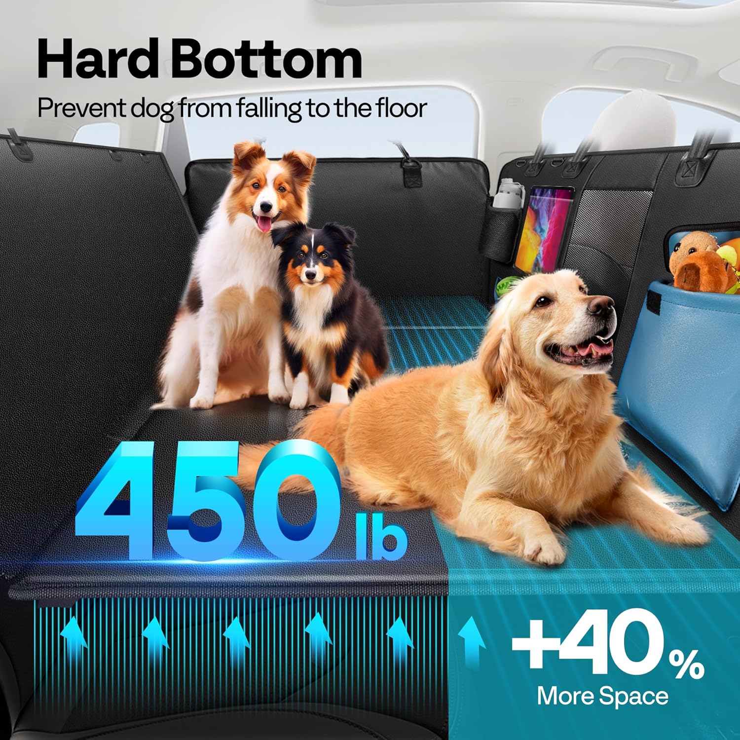 Back Seat Pet Cover for Dogs 59", Upgraded PU Leather Back Seat Extender with Hard Bottom Holds 400LBS, Waterproof Anti-Scratch, Dog Backseat Cover for Cars, SUV & Small Truck - Pawvie